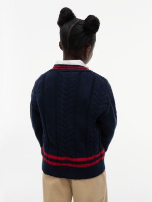 blue peanuts® embroidery relaxed cable knit jumper for kids gender inclusive tommy hilfiger