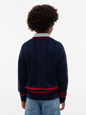 blue peanuts® embroidery relaxed cable knit jumper for kids gender inclusive tommy hilfiger