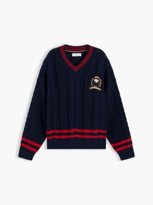 blue peanuts® embroidery relaxed cable knit jumper for kids gender inclusive tommy hilfiger