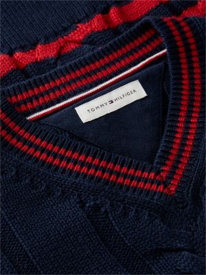 blue peanuts® embroidery relaxed cable knit jumper for kids gender inclusive tommy hilfiger