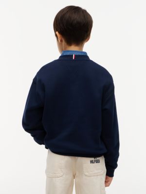 blue peanuts® flag graphic embroidery relaxed jumper for kids gender inclusive tommy hilfiger