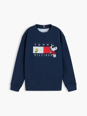 blue peanuts® flag graphic embroidery relaxed jumper for kids gender inclusive tommy hilfiger