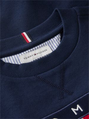 blue peanuts® flag graphic embroidery relaxed jumper for kids gender inclusive tommy hilfiger
