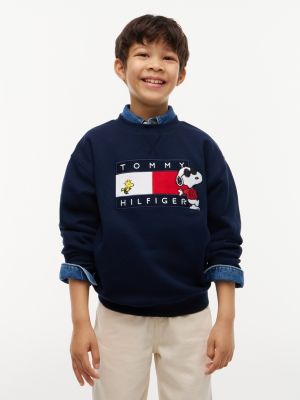 blue pullover mit peanuts® flag-grafik-stickerei für gender-inclusive kinder - tommy hilfiger