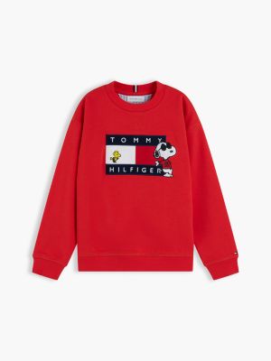 red peanuts® flag graphic embroidery relaxed jumper for kids gender inclusive tommy hilfiger
