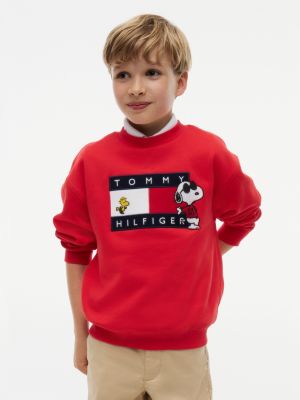 red pullover mit peanuts® flag-grafik-stickerei für gender-inclusive kinder - tommy hilfiger