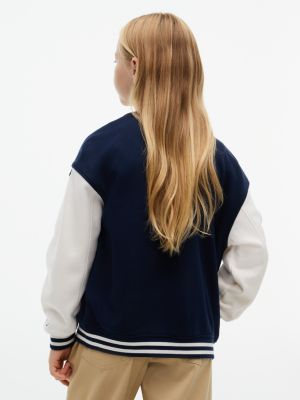 bomber décontracté motifs peanuts® et logo brodés bleu pour enfants genre inclusif tommy hilfiger