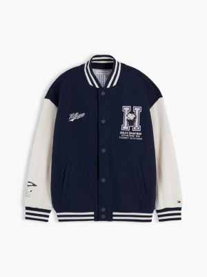 bomber décontracté motifs peanuts® et logo brodés bleu pour enfants genre inclusif tommy hilfiger