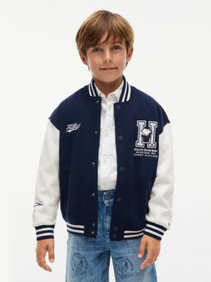 blue peanuts® logo embroidery bomber jacket for kids gender inclusive tommy hilfiger