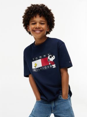 blue peanuts® flag graphic jersey t-shirt for kids gender inclusive tommy hilfiger