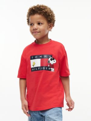 red peanuts® flag graphic jersey t-shirt for kids gender inclusive tommy hilfiger