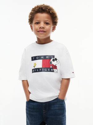 white peanuts® flag graphic jersey t-shirt for kids gender inclusive tommy hilfiger