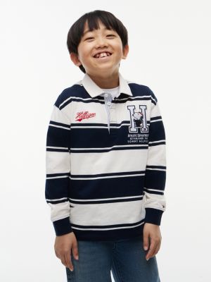 blue regular fit peanuts® rugby stripe polo shirt for kids gender inclusive tommy hilfiger