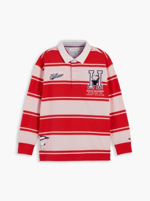 red relaxed fit peanuts® rugby stripe polo shirt for kids gender inclusive tommy hilfiger