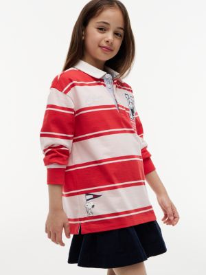 red relaxed fit peanuts® rugby stripe polo shirt for kids gender inclusive tommy hilfiger