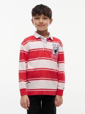 red regular fit peanuts® rugby stripe polo shirt for kids gender inclusive tommy hilfiger
