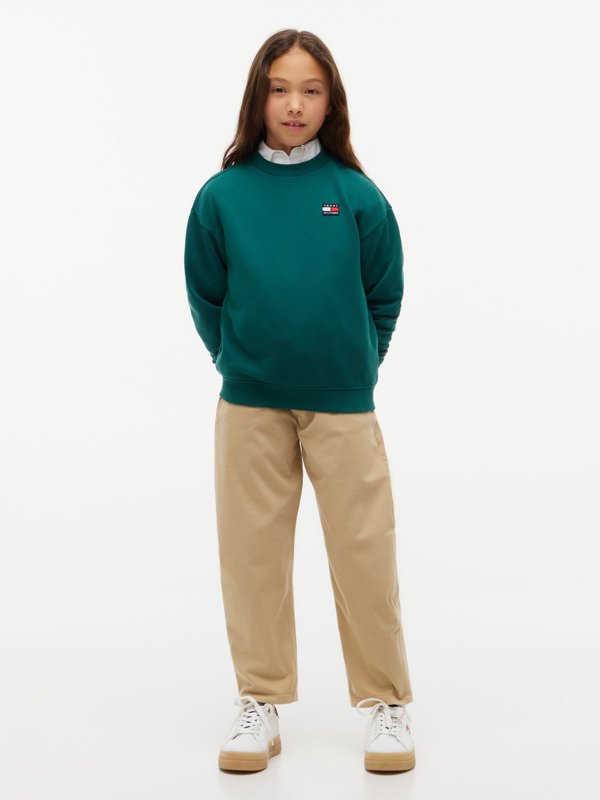 Flag Logo Relaxed Crew Neck Sweatshirt — Green