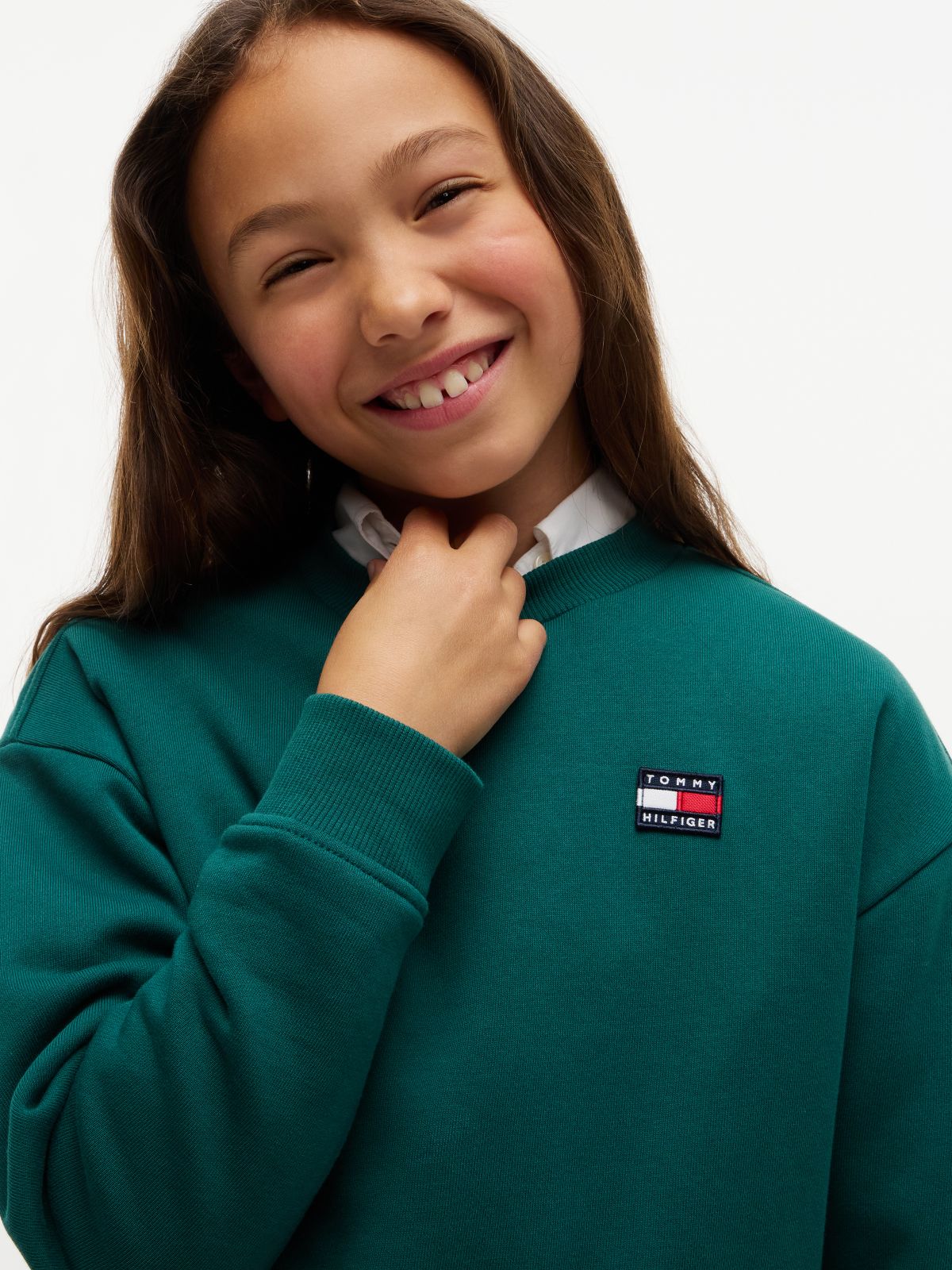 Flag Logo Relaxed Crew Neck Sweatshirt — Green