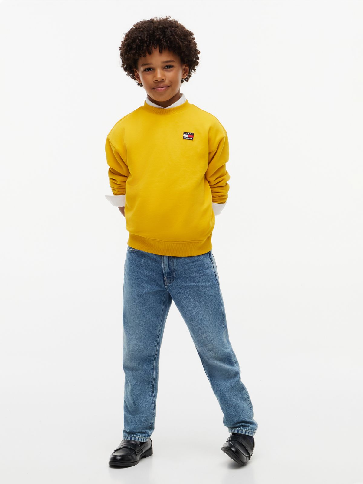 Flag Logo Relaxed Crew Neck Sweatshirt — Yellow