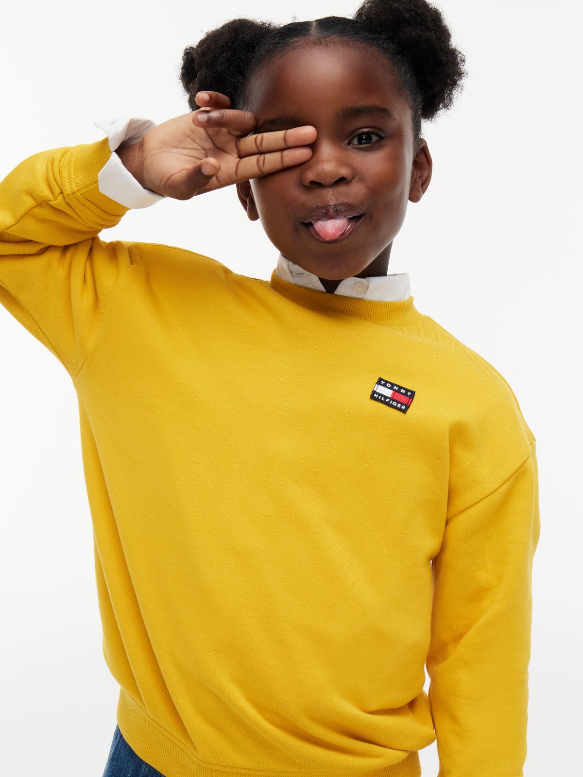 Flag Logo Relaxed Crew Neck Sweatshirt — Yellow