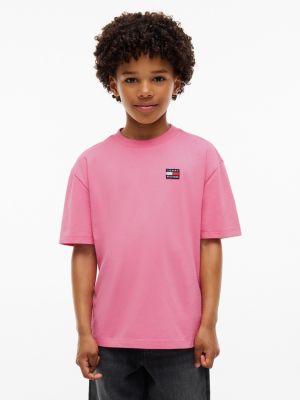 pink essential flag logo jersey t-shirt for kids gender inclusive tommy hilfiger