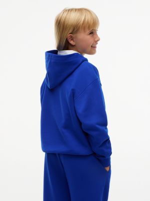 blauw relaxed heritage terry hoodie met vlaglogo voor kinderen gender inclusive - tommy hilfiger
