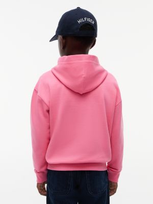pink heritage flag logo relaxed terry hoody for kids gender inclusive tommy hilfiger
