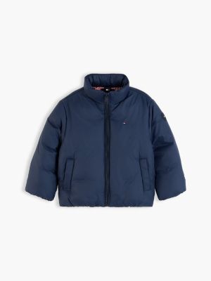blue packable relaxed puffer jacket for kids gender inclusive tommy hilfiger