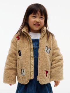 Varsity Logo Patch Teddy Jacket — Beige 2
