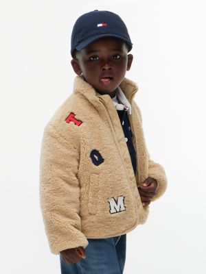 veste varsity en polaire à écusson logo beige pour enfants genre inclusif tommy hilfiger
