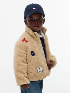 Varsity Logo Patch Teddy Jacket — Beige 1