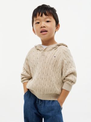 jersey amplio de punto trenzado con capucha beige de diseño inclusivo infantil tommy hilfiger