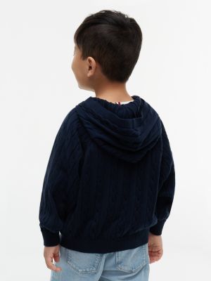 blue relaxed cable knit hooded jumper for kids gender inclusive tommy hilfiger