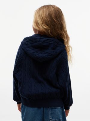 blue relaxed cable knit hooded jumper for kids gender inclusive tommy hilfiger