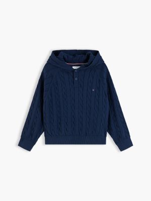 blue relaxed cable knit hooded jumper for kids gender inclusive tommy hilfiger