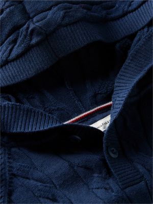 blue relaxed cable knit hooded jumper for kids gender inclusive tommy hilfiger