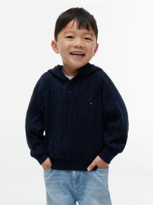 blue relaxed fit hoodie mit zopfmuster für gender-inclusive kinder - tommy hilfiger