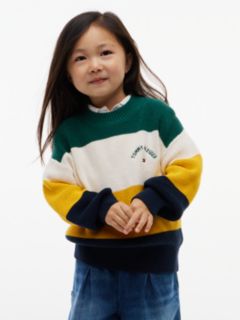 Colour-Blocked Stripe Relaxed Crew Neck Jumper — Green 2