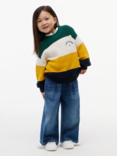 Colour-Blocked Stripe Relaxed Crew Neck Jumper — Green 4