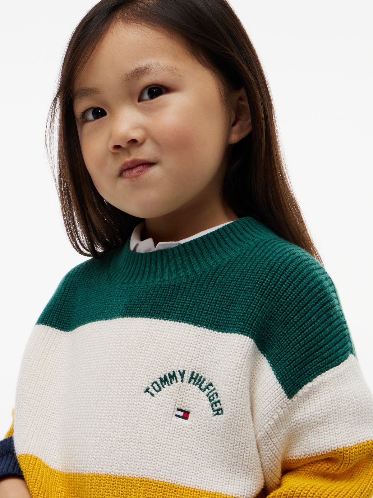 Colour-Blocked Stripe Relaxed Crew Neck Jumper — Green