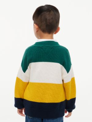 green colour-blocked stripe relaxed crew neck jumper for kids gender inclusive tommy hilfiger