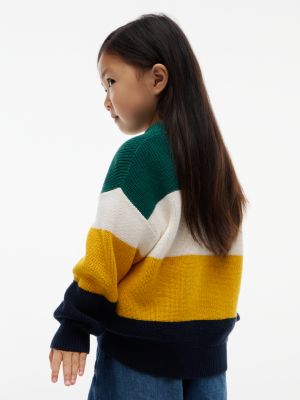 green colour-blocked stripe relaxed crew neck jumper for kids gender inclusive tommy hilfiger