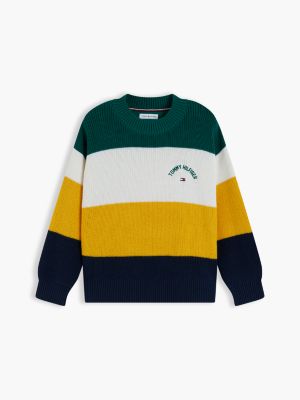green colour-blocked stripe relaxed crew neck jumper for kids gender inclusive tommy hilfiger