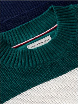 green colour-blocked stripe relaxed crew neck jumper for kids gender inclusive tommy hilfiger
