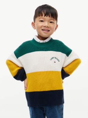 green colour-blocked stripe crew neck jumper for kids gender inclusive tommy hilfiger