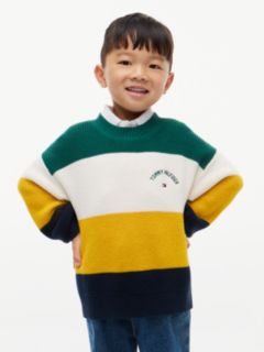 Colour-Blocked Stripe Relaxed Crew Neck Jumper — Green 1