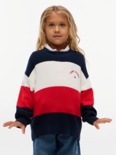 Colour-Blocked Stripe Relaxed Crew Neck Jumper — Red 2
