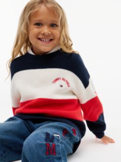 Colour-Blocked Stripe Relaxed Crew Neck Jumper — Red 6