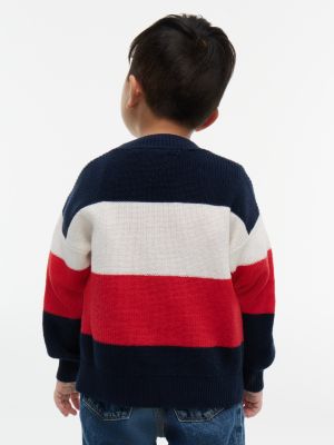 red colour-blocked stripe relaxed crew neck jumper for kids gender inclusive tommy hilfiger