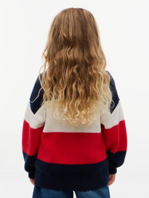 red colour-blocked stripe relaxed crew neck jumper for kids gender inclusive tommy hilfiger